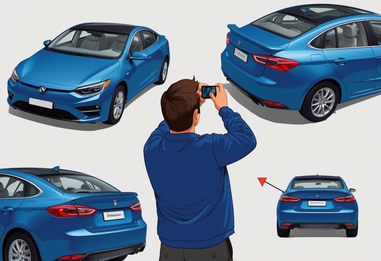 A person taking clear photos of their car from different angles for an online listing
