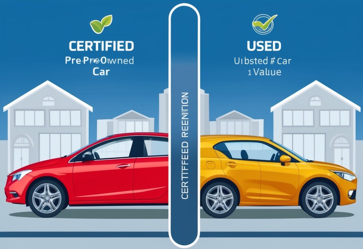 A certified pre-owned car and a used car side by side, with a clear difference in condition and value retention